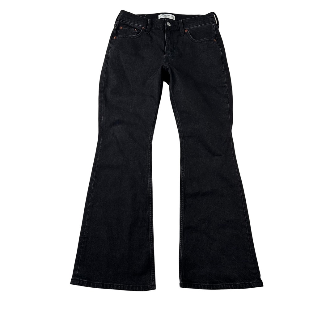 Abercrombie Fitch Jeans Womens 26 Loose High Rise Extra Short Black Flare Denim
